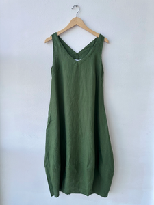 Frockk  "Amber Dress"  Moss Linen Slvless Tulip Dress - Sizes: L