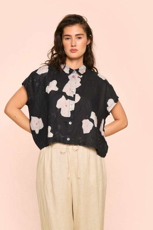 Bitte Kai Rand   "Harukaze Shirt"   -   Pink Pansy Print   -   Size:  L