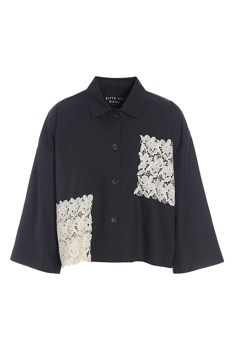 SALE Bitte Kai Rand Paper Poplin Shirt Jacket - Black/Cream Trim - Sizes:  M L