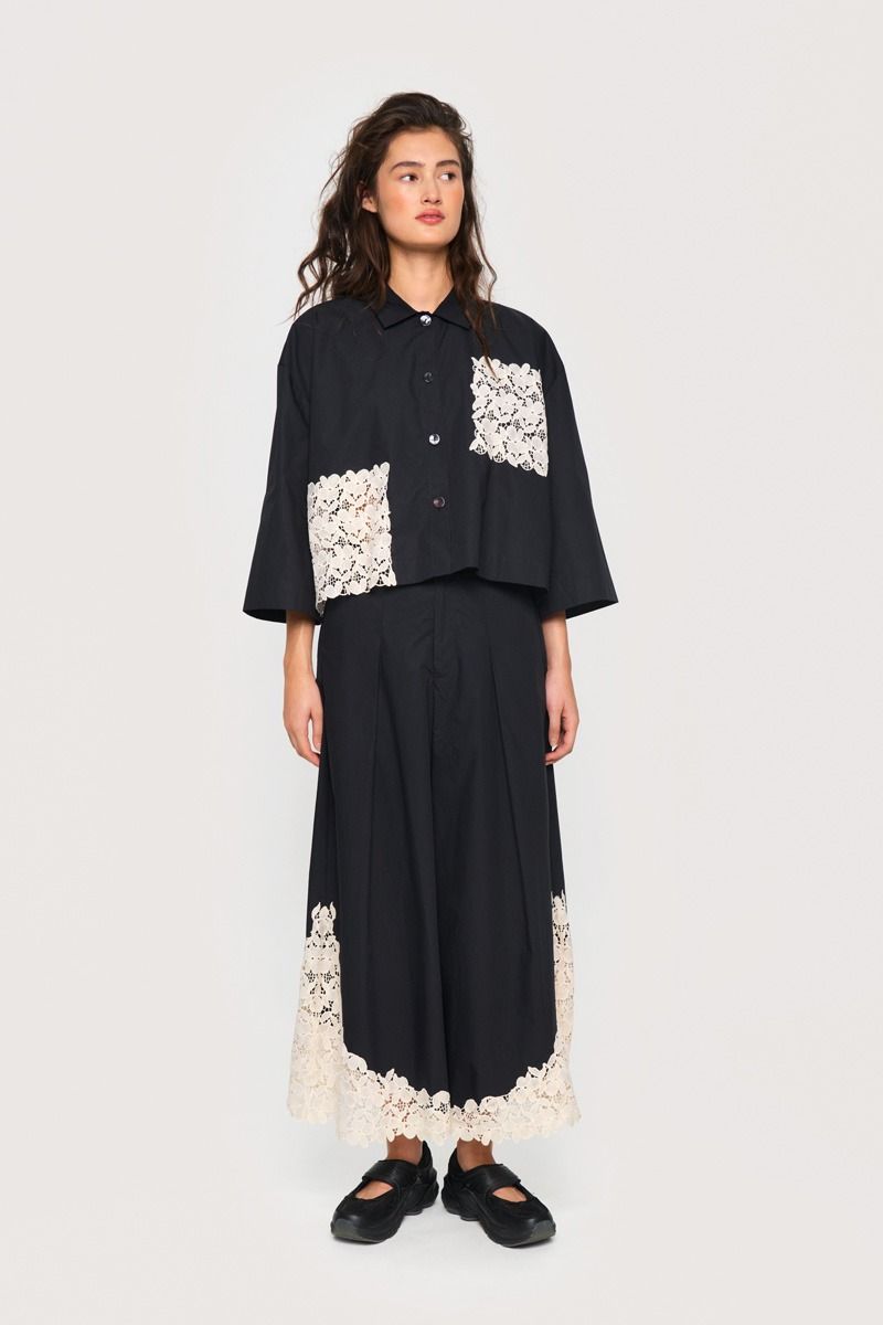 SALE  Bitte Kai Rand Paper Poplin Trousers - Black/Cream - Sizes: S M