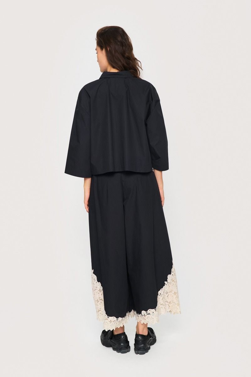 SALE Bitte Kai Rand Paper Poplin Shirt Jacket - Black/Cream Trim - Sizes:  M L