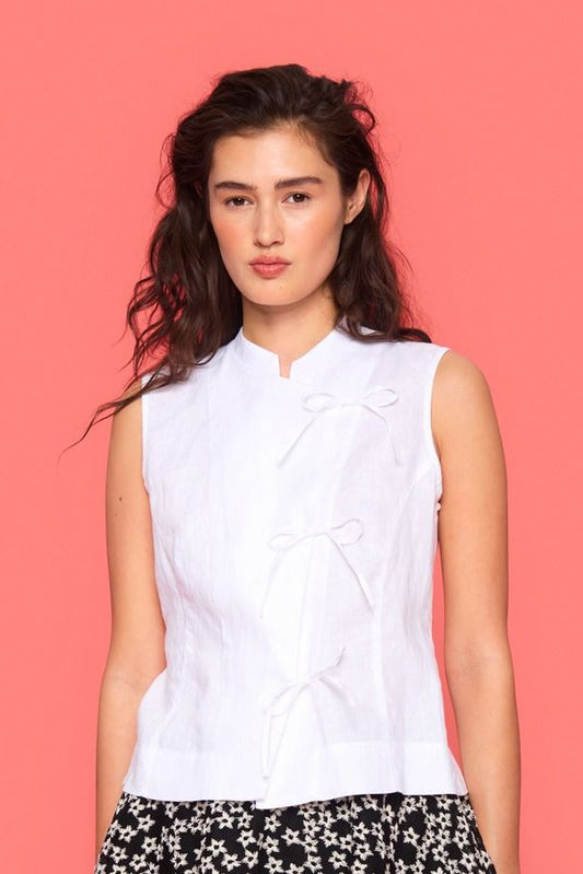 Bitte Kai Rand    "Airy" Linen Sleeveless Blouse  -  White  -  Sizes: L