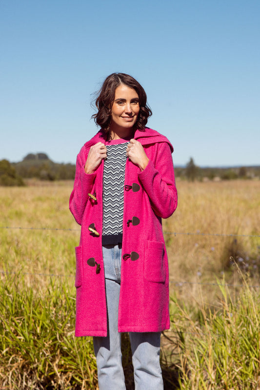 See Saw Boiled Wool Duffle Coat - Hot Pink - Sizes: S M L XL