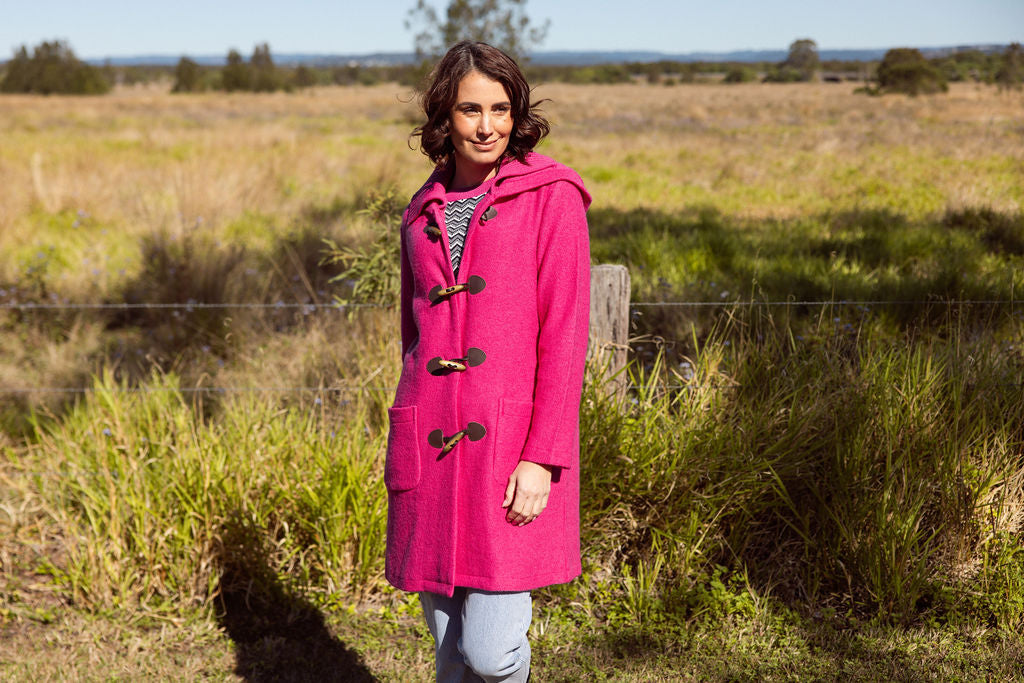 See Saw Boiled Wool Duffle Coat - Hot Pink - Sizes:  M L