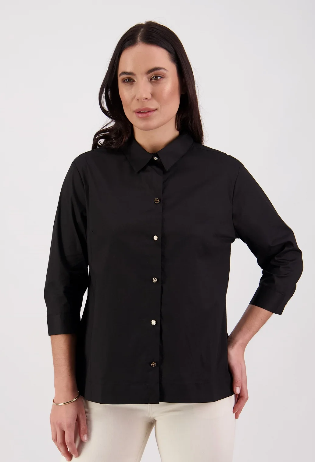 Vassalli  Black Shirt With Fancy Buttons - Sizes:  14  16  18