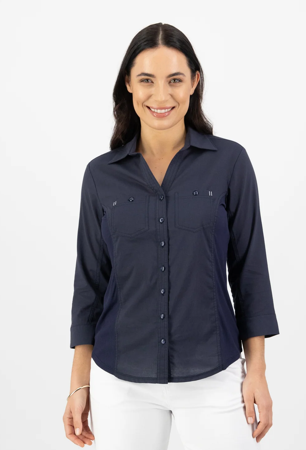 Vassalli    Cotton Shirt w Rib Insert Panels    Ink    -    Sizes: