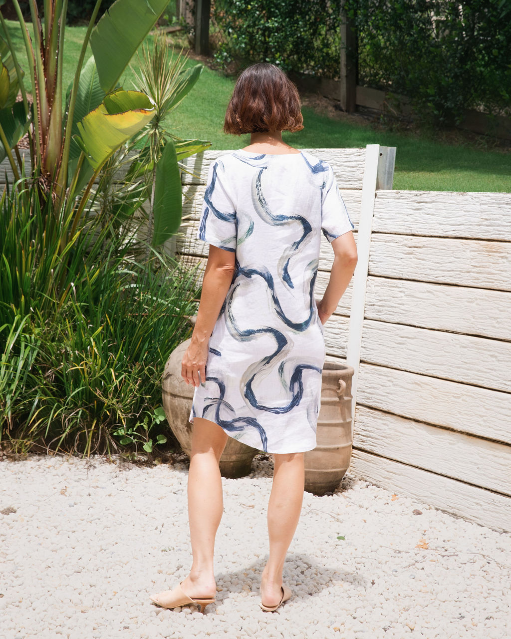 See Saw Soft V Neck Dress - Riverstone Print - Sizes: 12 14 18