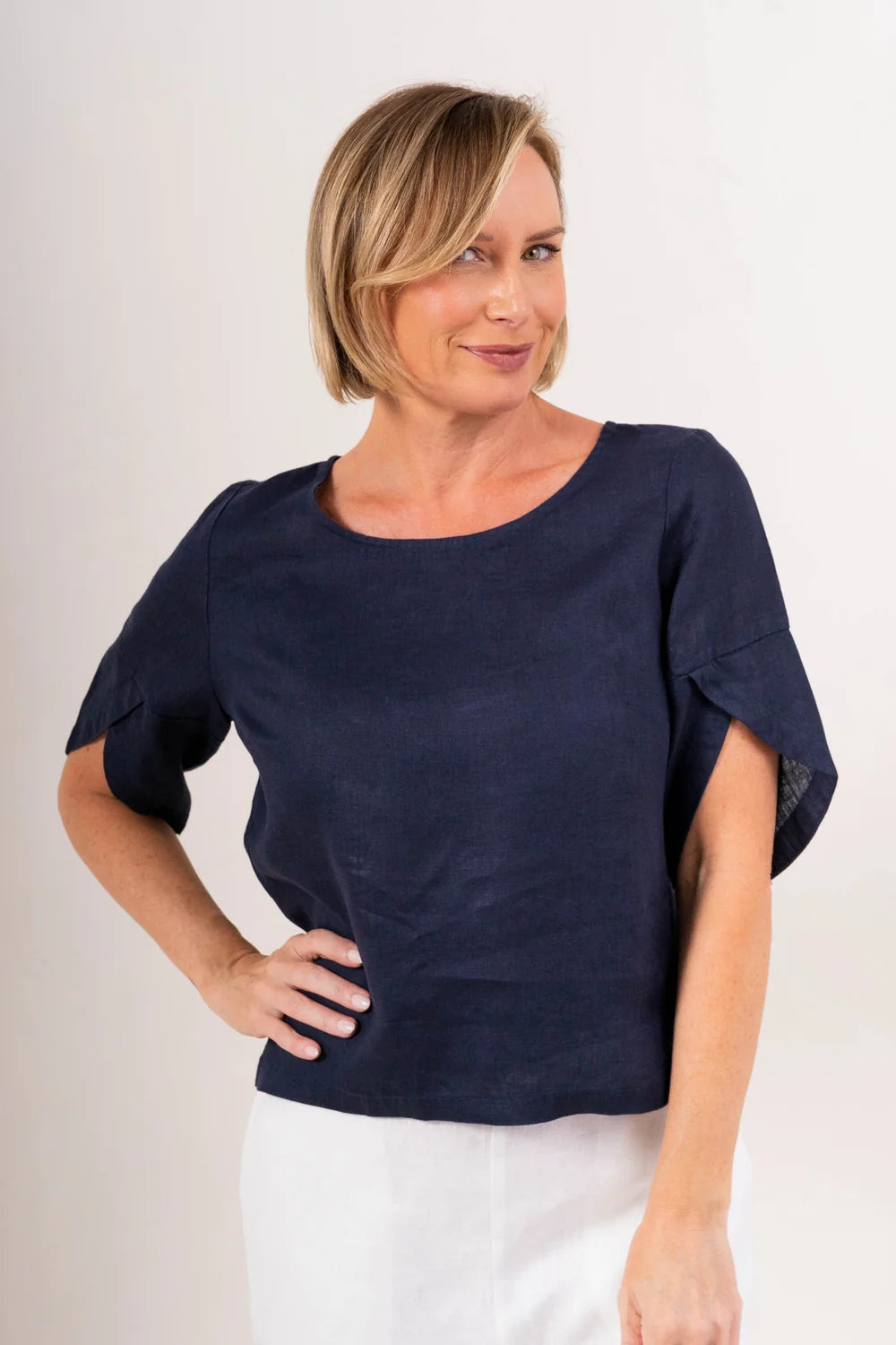 See Saw Envelope Sleeve Top - Navy - Sizes: 10 12 14 16