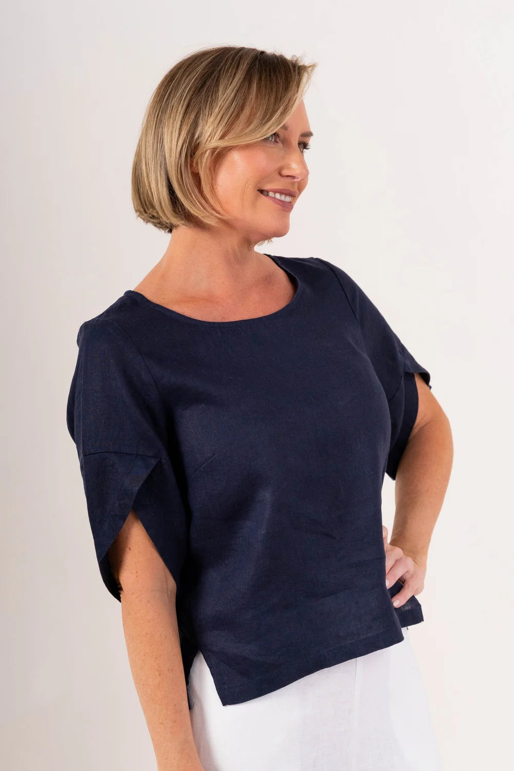 See Saw Envelope Sleeve Top - Navy - Sizes: 10 12 14 16