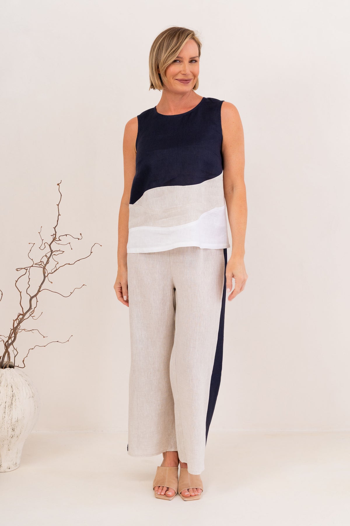 See Saw Spliced Tank With Zip - Navy/Natural/White - Sizes: 10 12 14 16