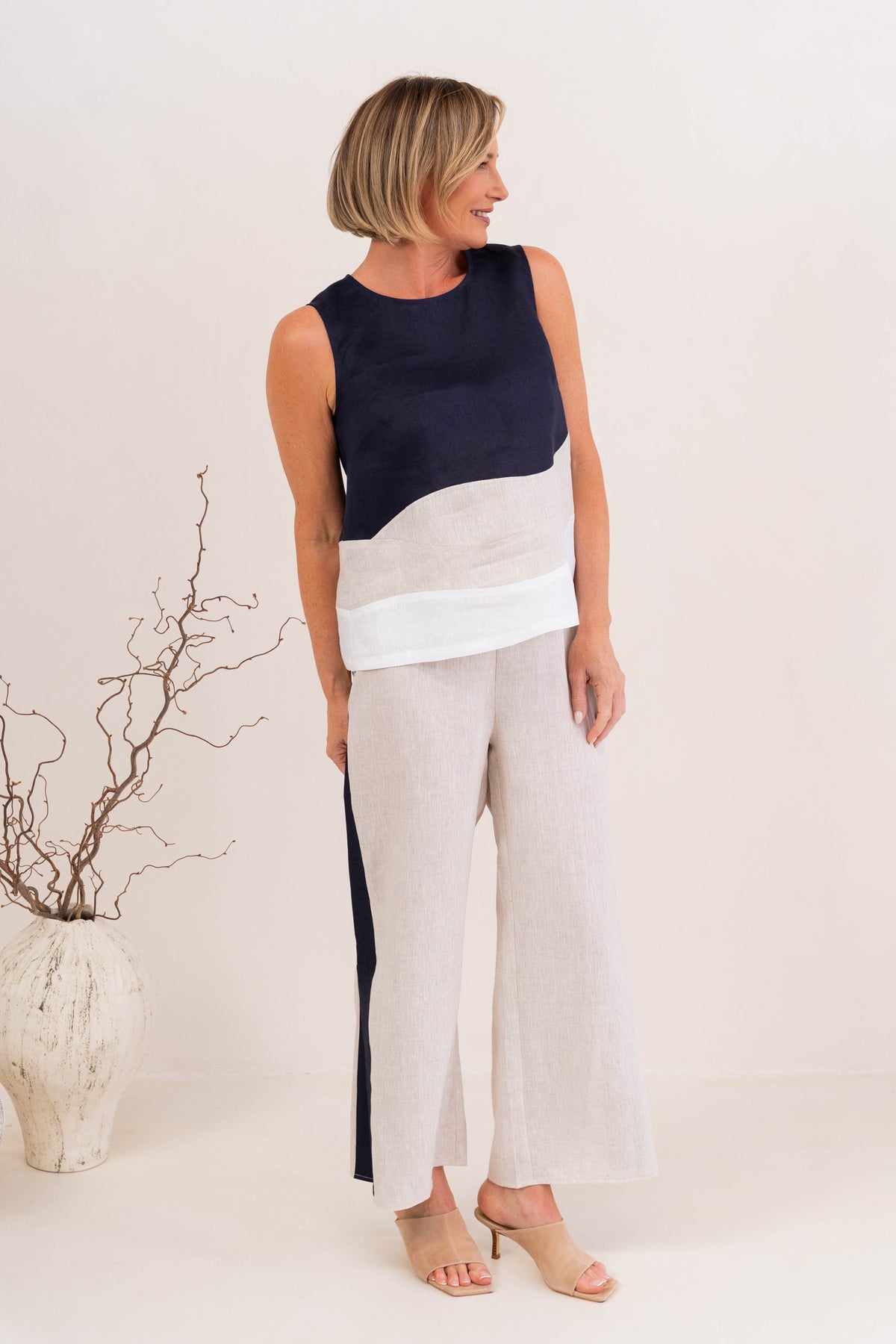 See Saw Spliced Tank With Zip - Navy/Natural/White - Sizes: 10 12 14 16