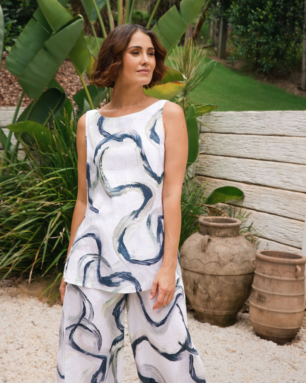 See Saw Boat Neck Tank With Splits - Riverstone Print - Sizes: 8 10 12 14