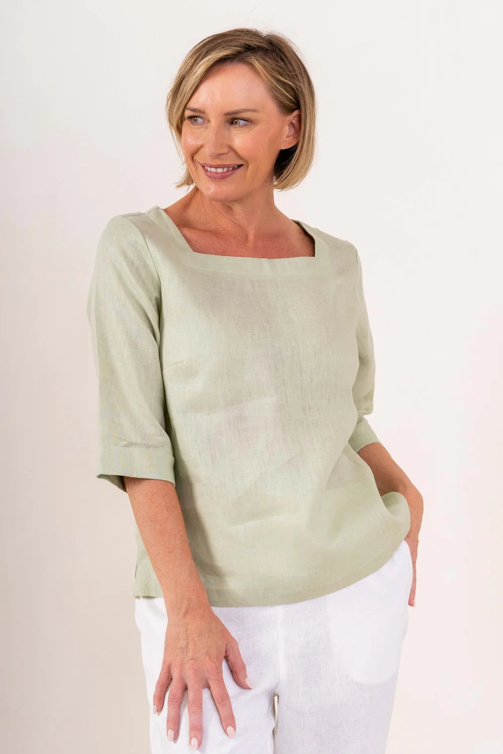 See Saw Square Neck Top - Sage - Sizes: 14 16 18
