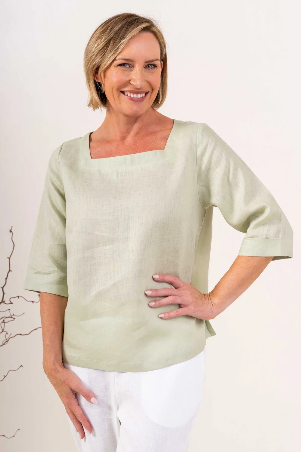See Saw Square Neck Top - Sage - Sizes: 14 16 18