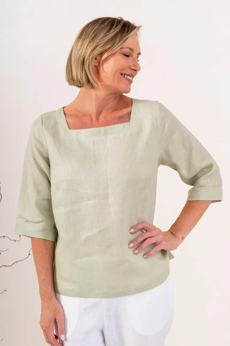 See Saw Square Neck Top - Sage - Sizes: 14 16 18