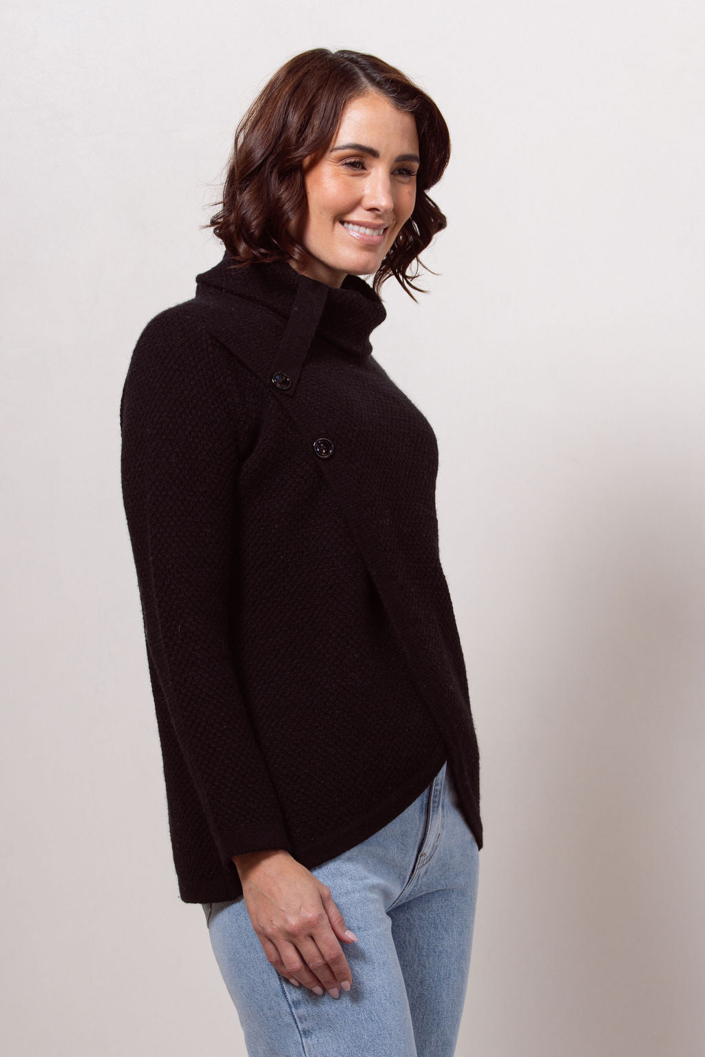 See Saw Moss Stitch Cowl Neck Sweater - Black - Sizes: S M  XL