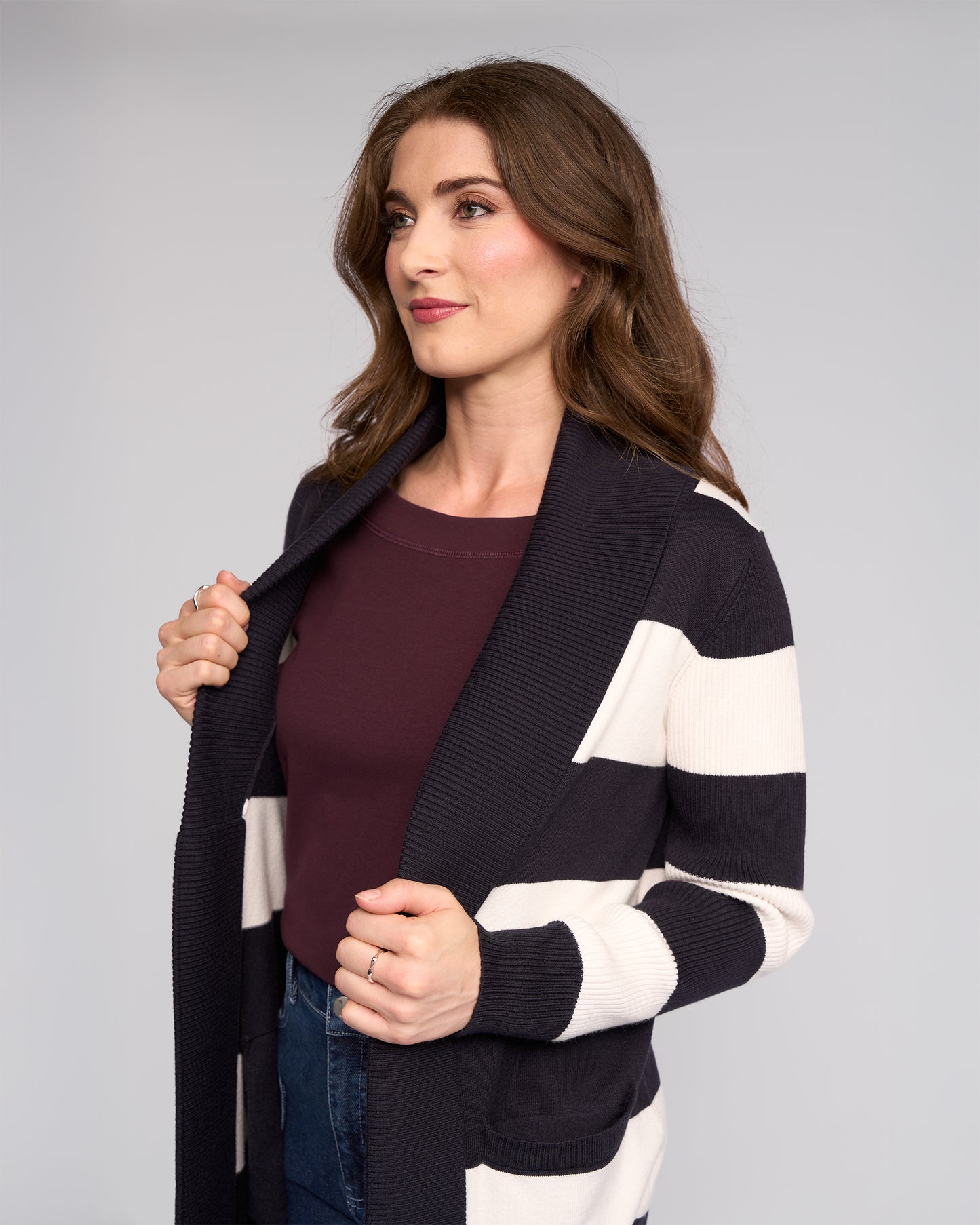 Vassalli "Downtown Cardi" - Ink/Winter White - Sizes: XS S M L