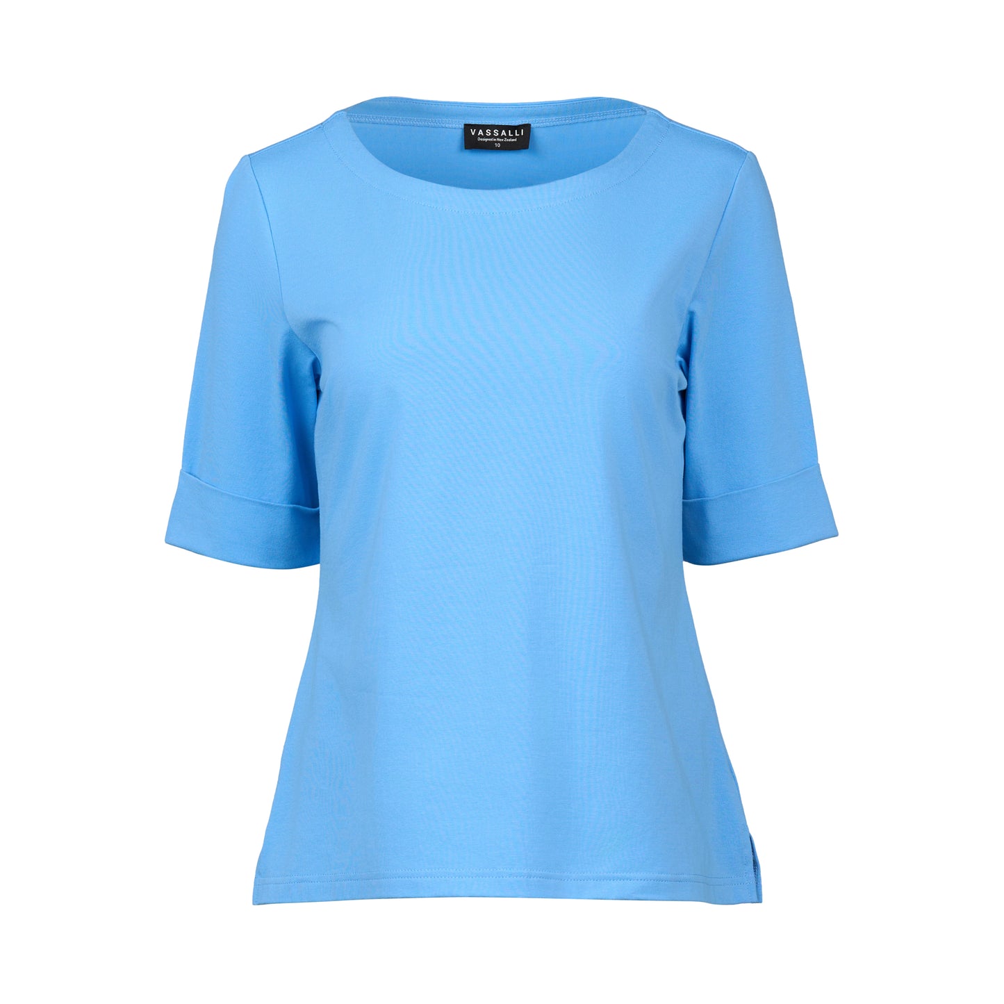 Vassalli Boat Neck Elbow Sleeve Top - Sky - Sizes: 8 10 14 16 18