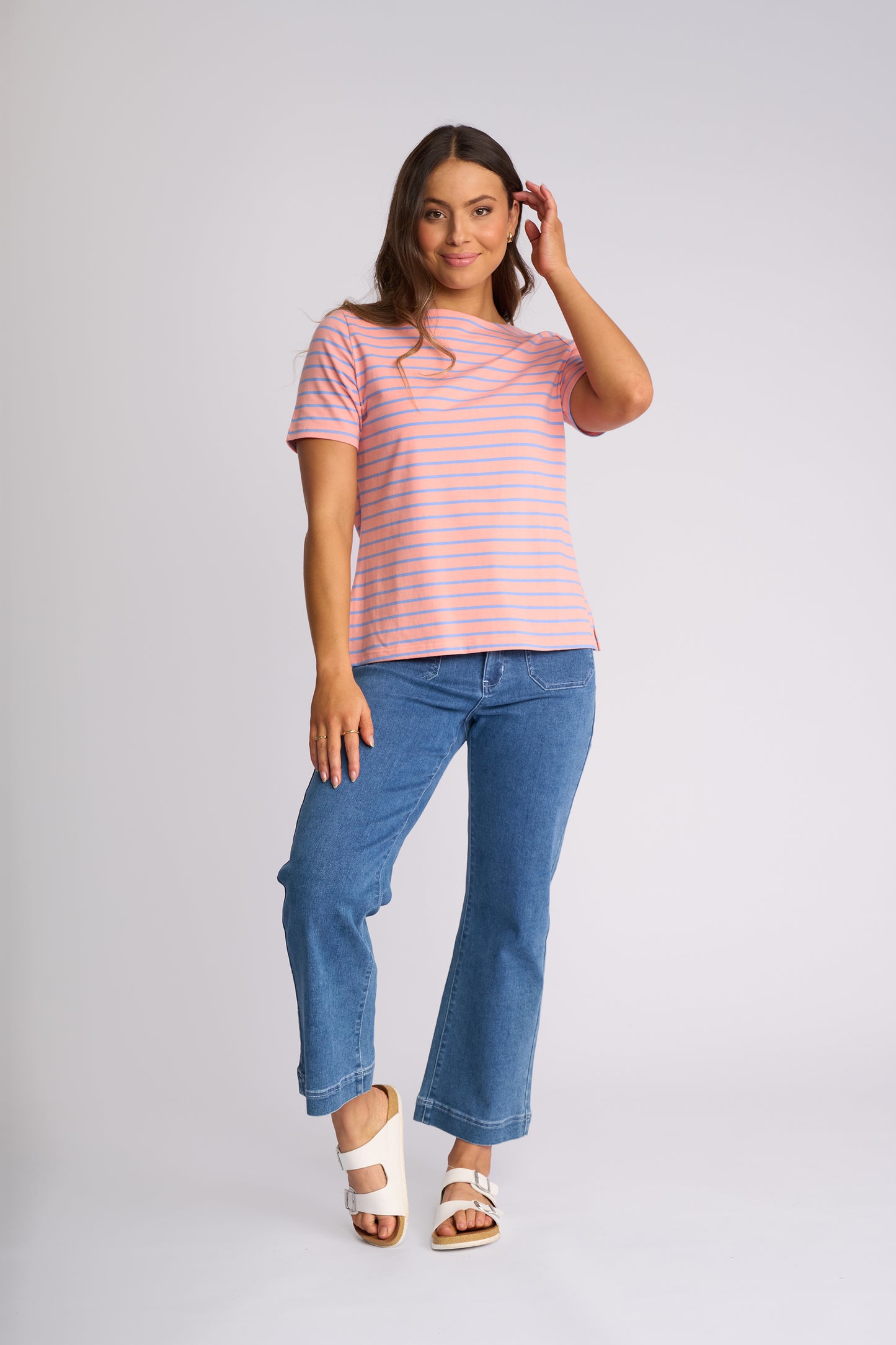 Vassalli "Raya Top" - Apricot/Blue - Sizes: 8 10 14 16 18