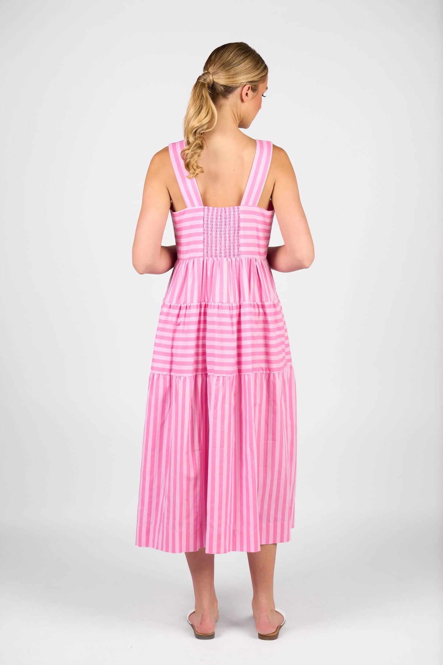 Vassalli Tiered Dress - Pink Stripe - Sizes: 8 10 12