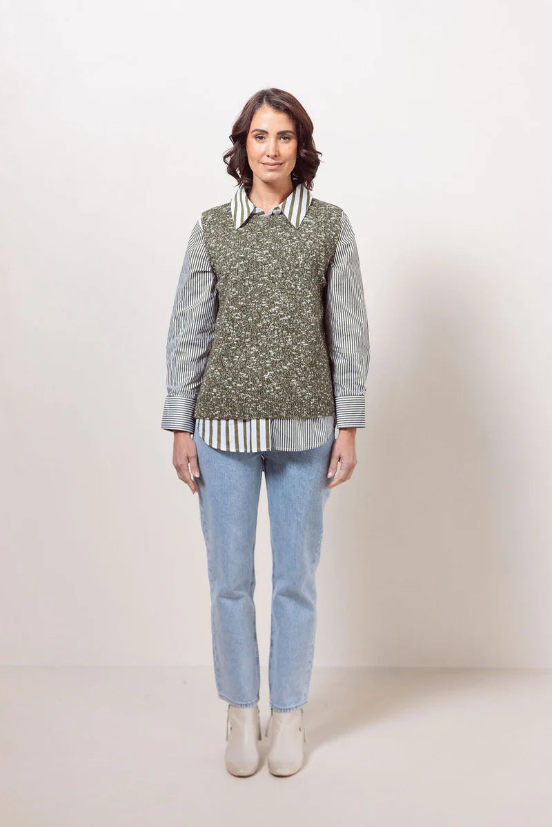 See Saw Round Neck Speckle Vest - Khaki - Sizes: S M L XL