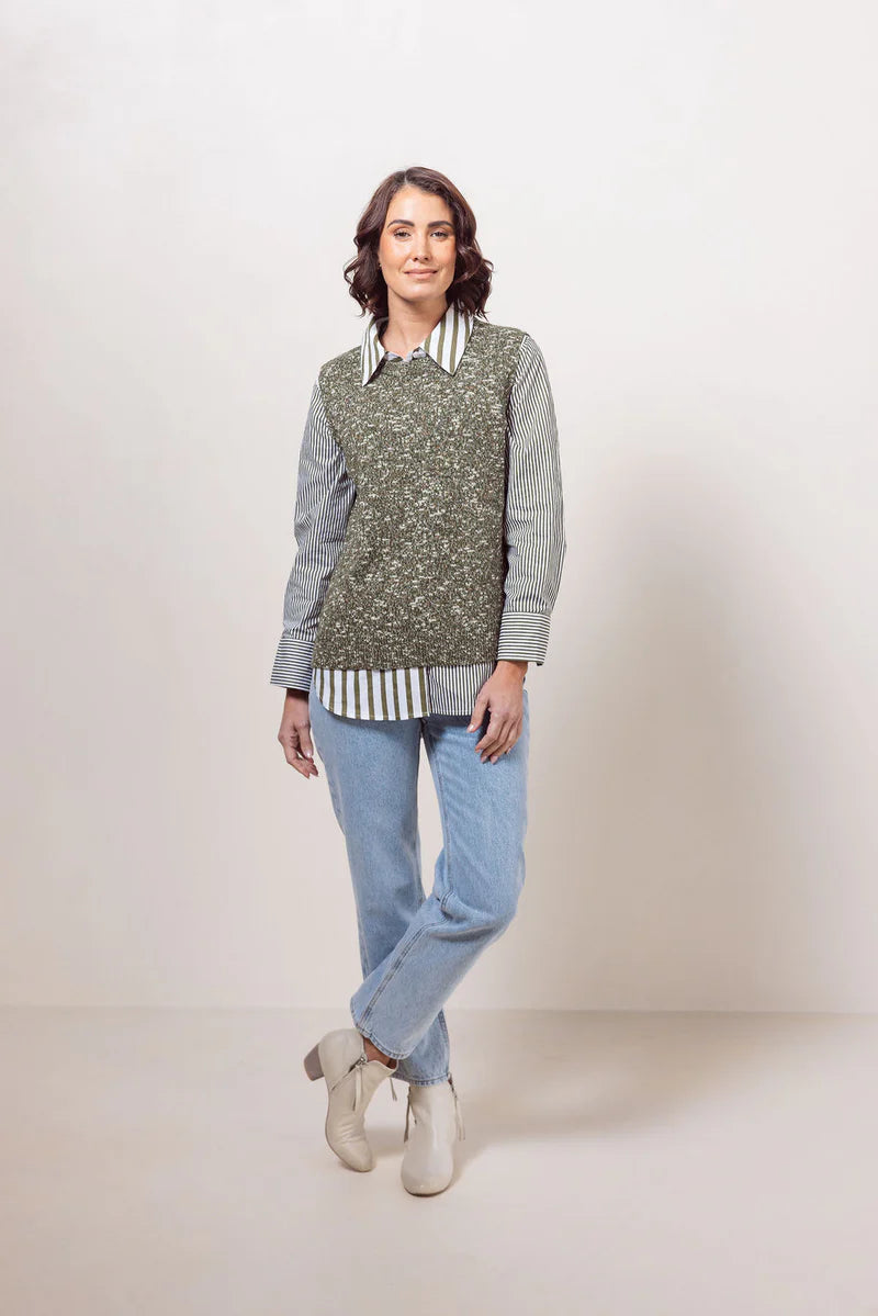 See Saw Round Neck Speckle Vest - Khaki - Sizes: S M L XL
