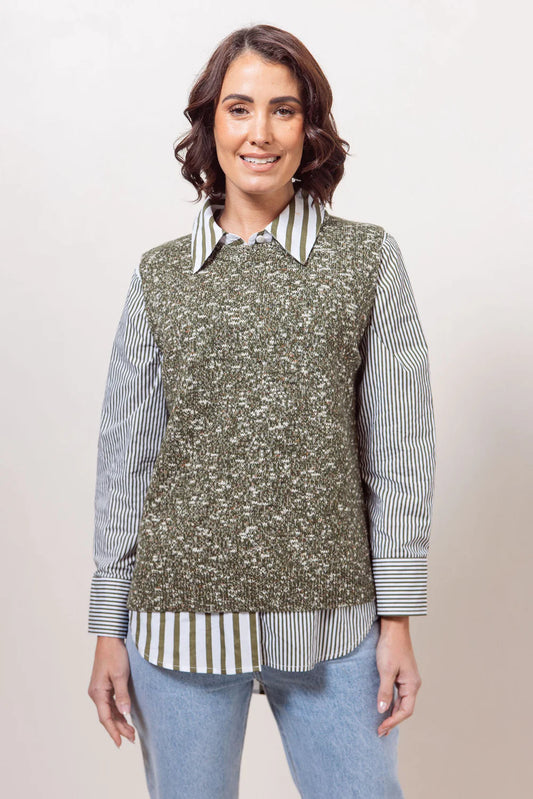 See Saw Round Neck Speckle Vest - Khaki - Sizes: S M L XL