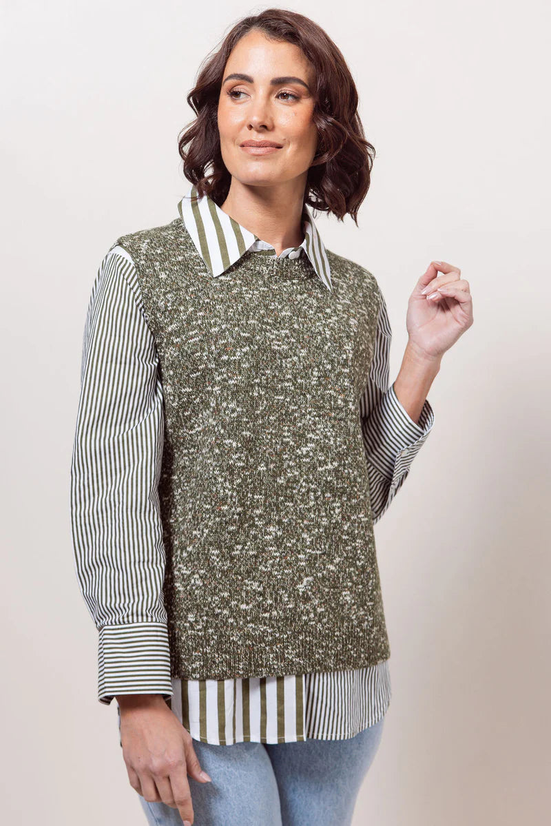 See Saw Round Neck Speckle Vest - Khaki - Sizes: S M L XL