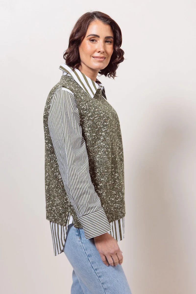 See Saw Round Neck Speckle Vest - Khaki - Sizes: S M L XL