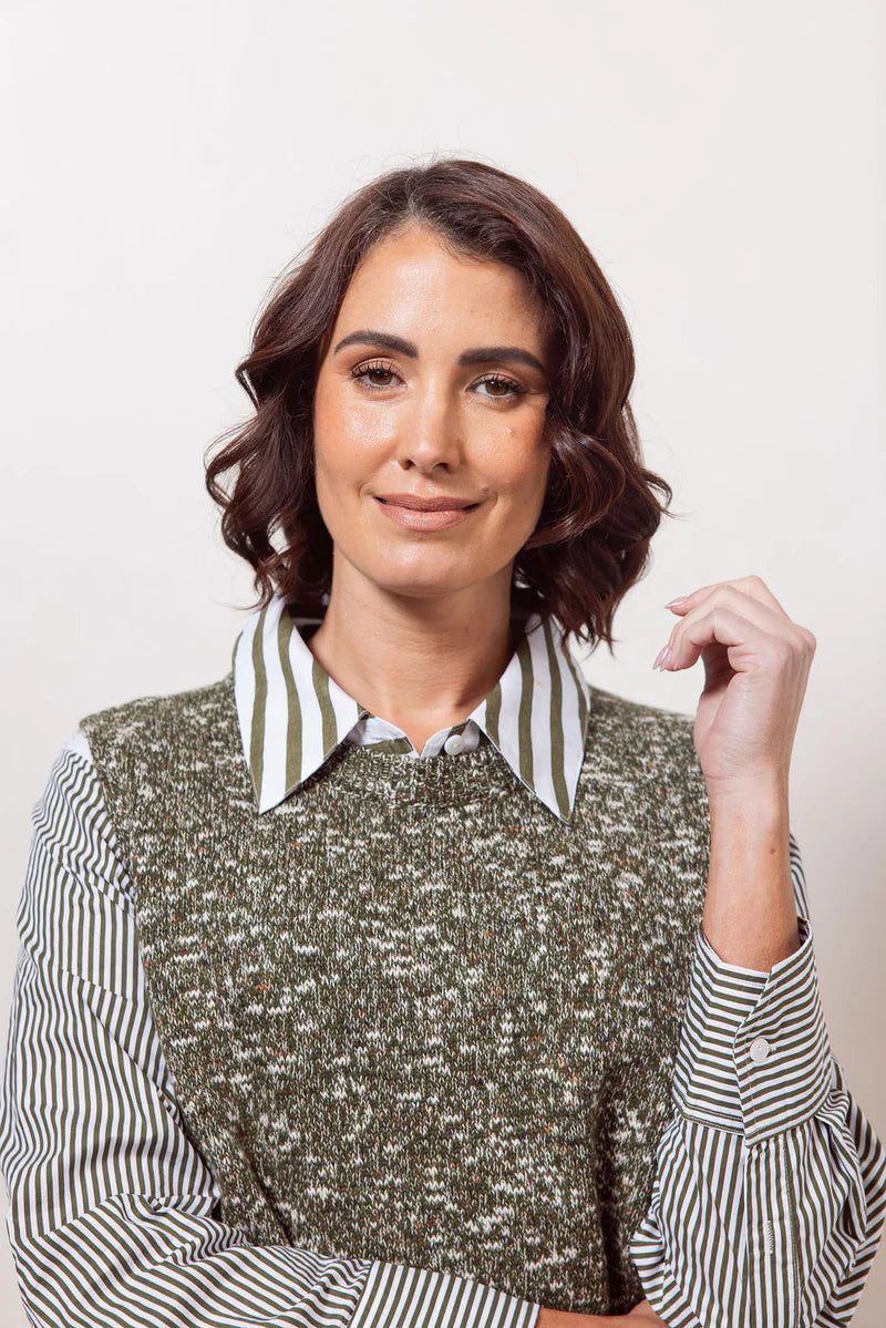 See Saw Round Neck Speckle Vest - Khaki - Sizes: S M L XL