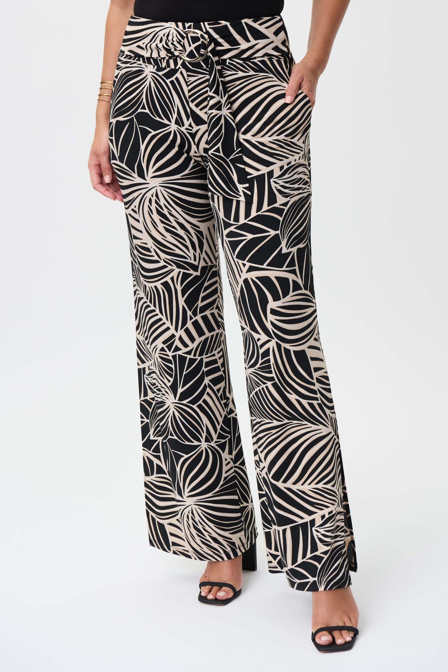 Joseph Ribkoff Black, Beige & Gold Print Wide Leg Pant  - Sizes:  16