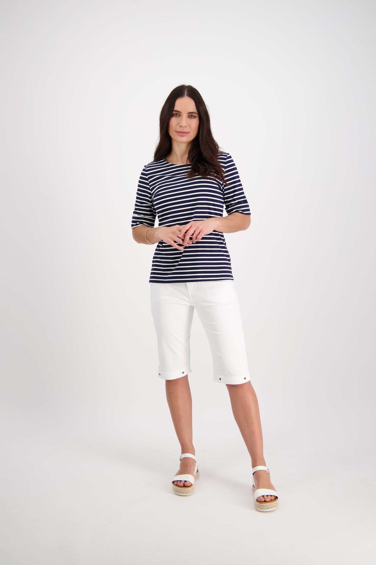 Vassalli   Boat Neck Elbow Tee  Navy & White  -  Sizes:  12 18