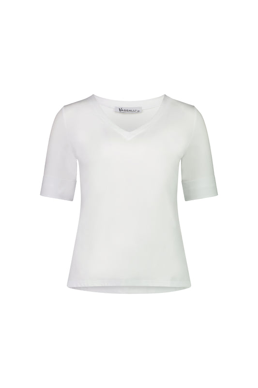 Vassalli    V Neck Elbow Tee   White  -  Size: 16