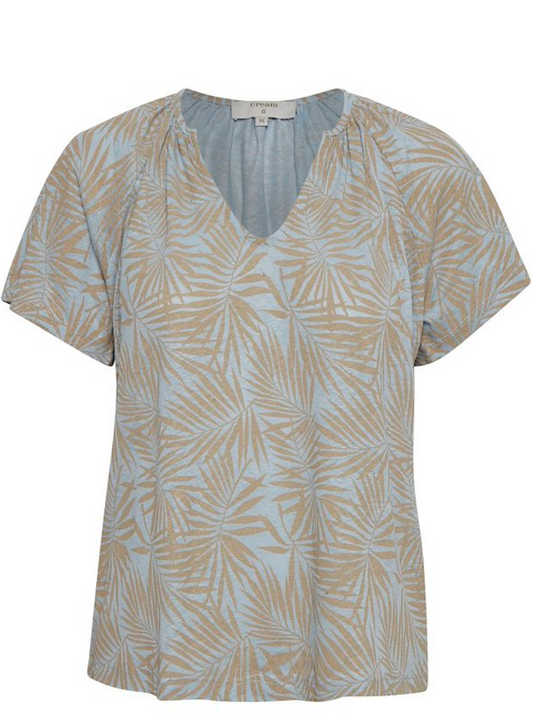 SALE  Cream  "Luna Printed Tee Shirt"  Cashmere Blue Palms  -  Sizes:  XL