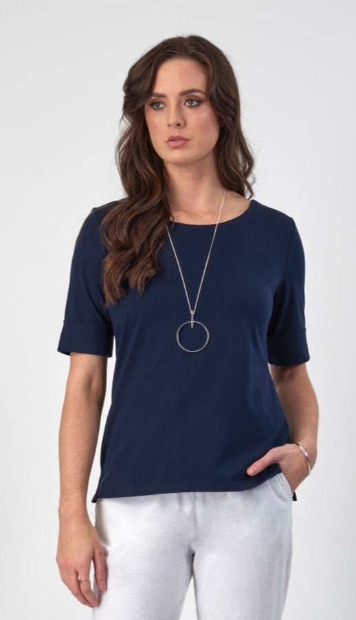 Vassalli    Boat Neck Elbow Tee    Navy   -   Sizes:  8  16